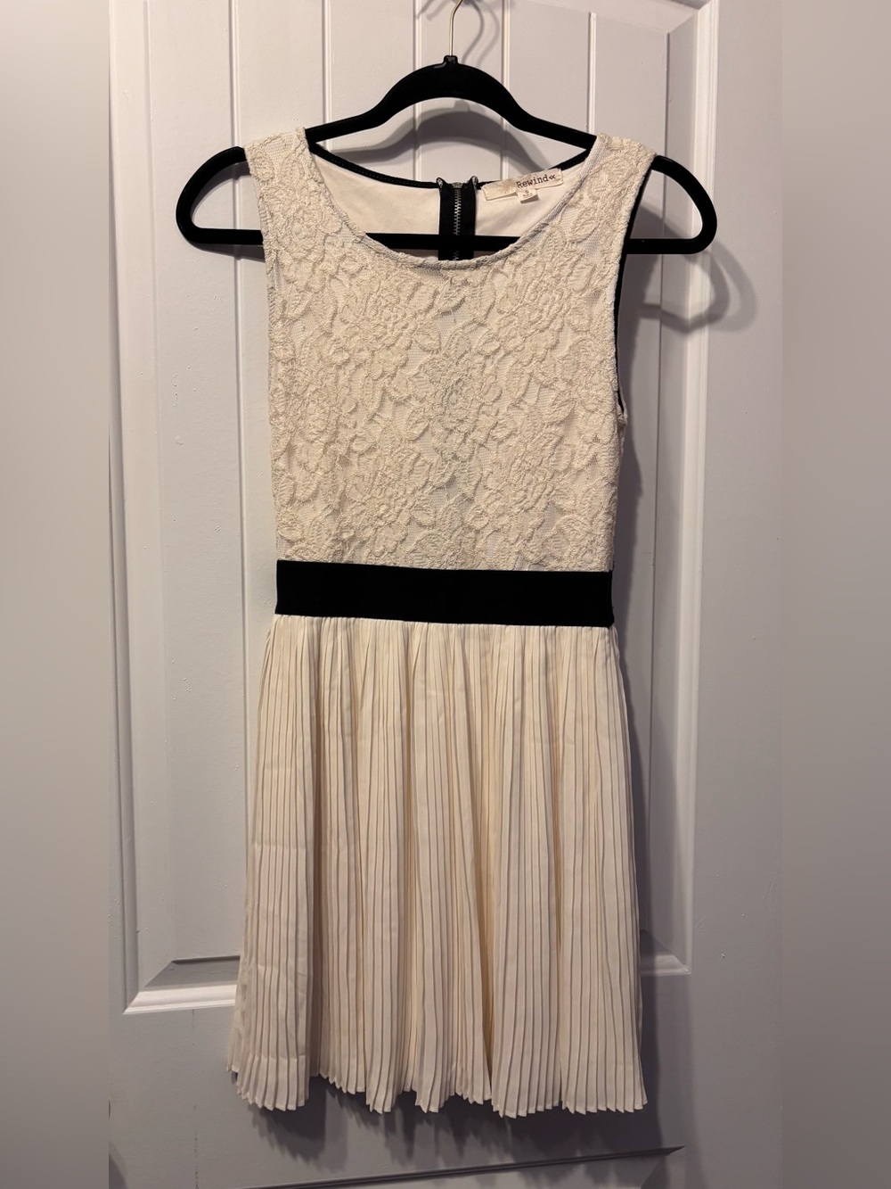 Rewind Cream Lace Sleeveless Mini Dress with Black Waistband